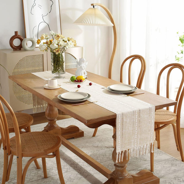 Braided Striped Linen Table Runner Tablerunner 13 x 90 Inches Ivory Beige