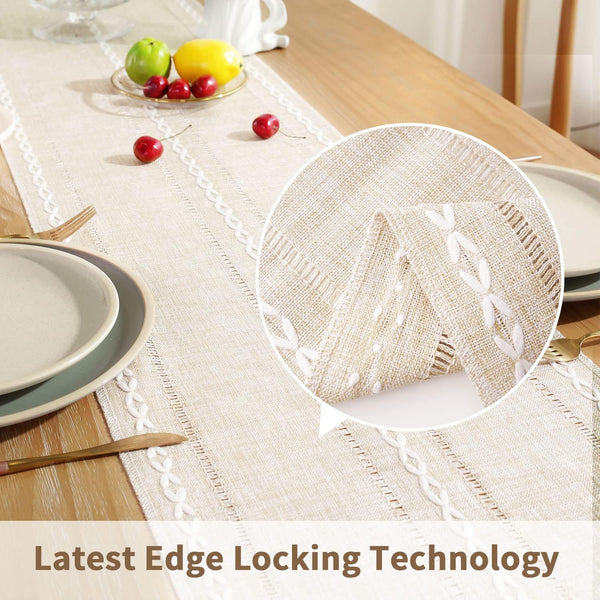 Braided Striped Linen Table Runner Tablerunner 13 x 90 Inches Ivory Beige