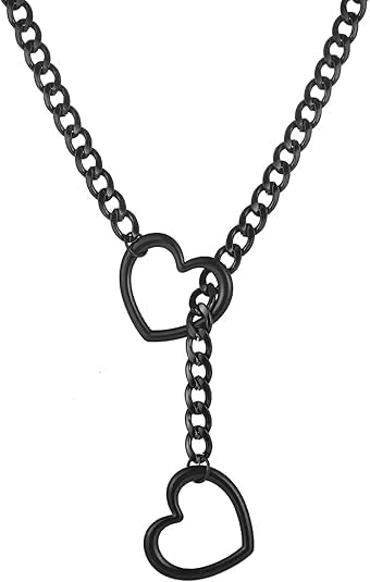 Heart Slip Chain Stainless Steel Necklace Y-Necklace Jewellery 25 Inch Black
