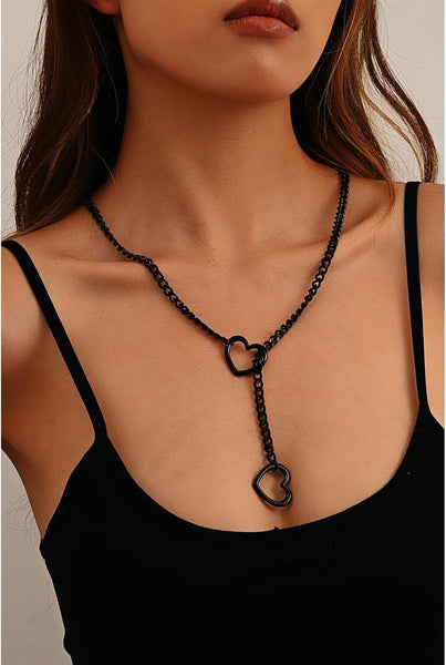 Heart Slip Chain Stainless Steel Necklace Y-Necklace Jewellery 25 Inch Black