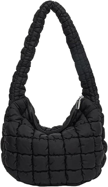 Nylon Quilted Puffer Shoulder Bag Handbag Black
