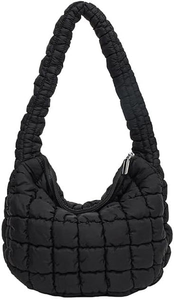 Nylon Quilted Puffer Shoulder Bag Handbag Black