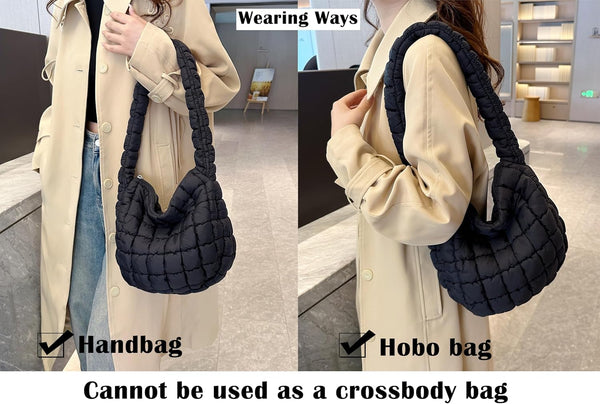Nylon Quilted Puffer Shoulder Bag Handbag Black