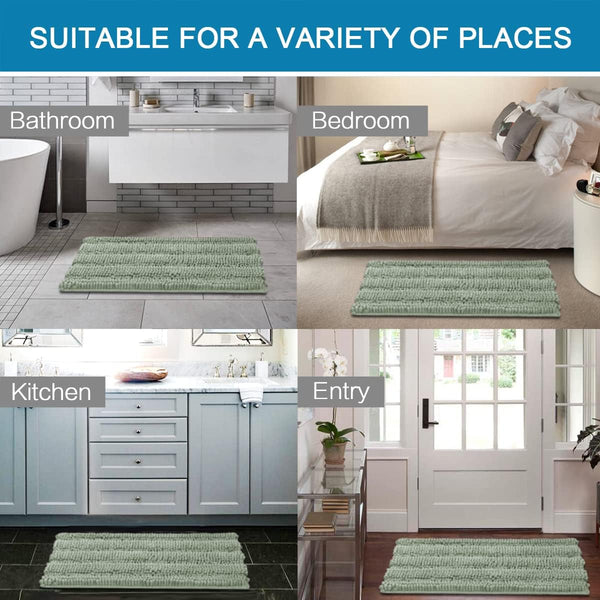 2 Pce Bath Mat Set Non Slip Chenille Striped 20 x 32" / 17 x 24" Sage Green