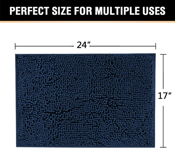Bath Bathroom Shower Mat Rug Non Slip Washable Chenille 17 x 24" Navy Blue