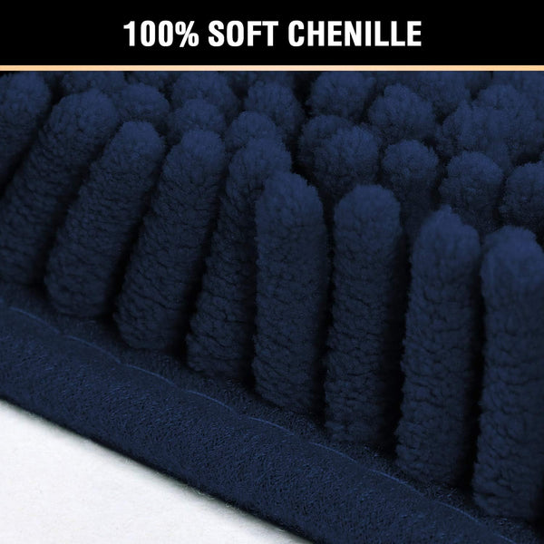 Bath Bathroom Shower Mat Rug Non Slip Washable Chenille 17 x 24" Navy Blue