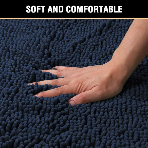 Bath Bathroom Shower Mat Rug Non Slip Washable Chenille 17 x 24" Navy Blue