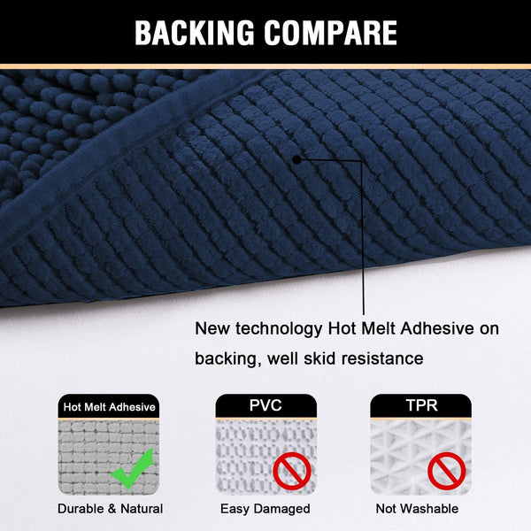 Bath Bathroom Shower Mat Rug Non Slip Washable Chenille 17 x 24" Navy Blue