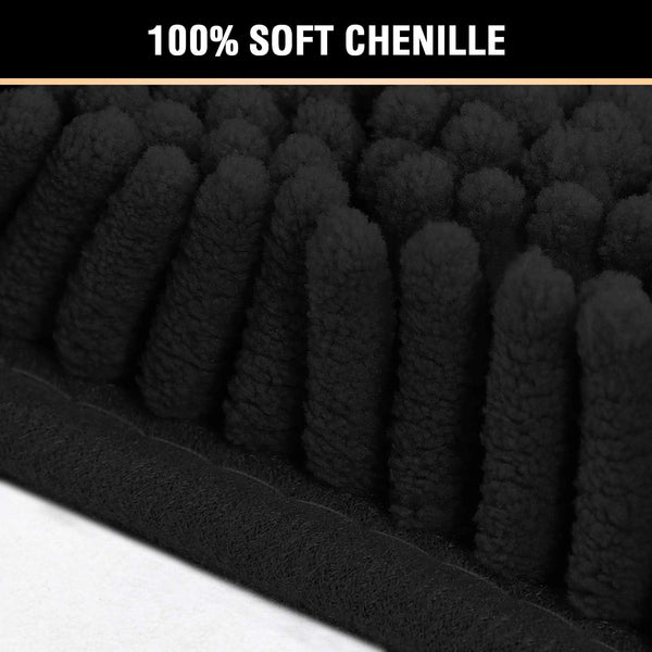 2 Pce Bath Mat Set Non Slip Microfibre Chenille 20 x 32" / 17 x 24" Black