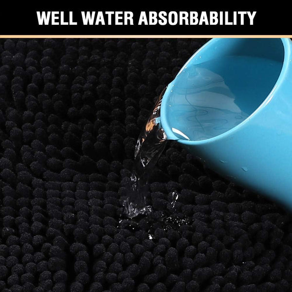 2 Pce Bath Mat Set Non Slip Microfibre Chenille 20 x 32" / 17 x 24" Black