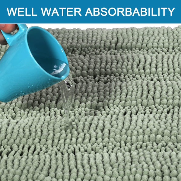 3 Piece Bath Bathroom Mat Toilet Set Thick Striped Shag Non Slip Sage Green