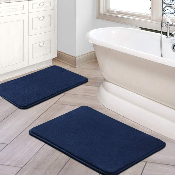 2 Pce Bath Mat Set Non Slip Memory Foam Washable 20 x 32" / 17 x 24" Navy Blue