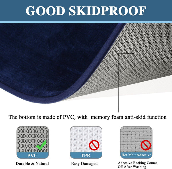 2 Pce Bath Mat Set Non Slip Memory Foam Washable 20 x 32" / 17 x 24" Navy Blue