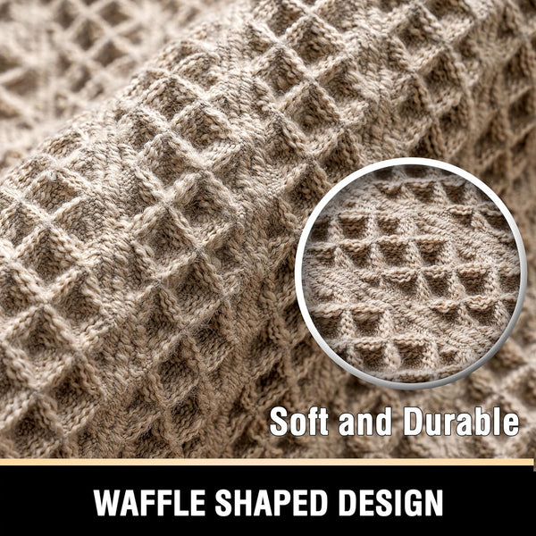 2 Pce Bath Mat Set Non Slip Microfibre Waffle Tassels 24 x 17" / 47 x 17" Beige