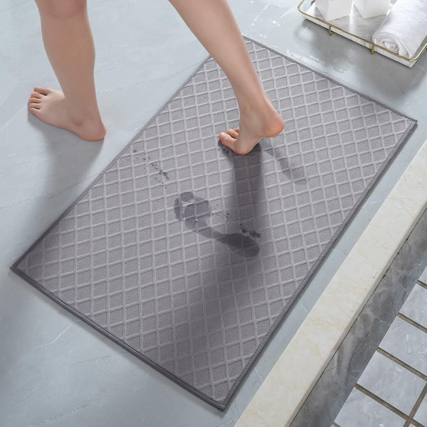 Bath Bathroom Shower Mat Non Slip Washable Diamond Pattern 17 x 28" Grey