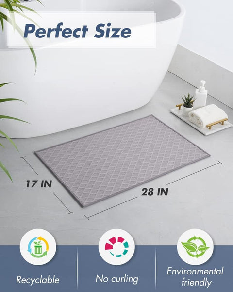 Bath Bathroom Shower Mat Non Slip Washable Diamond Pattern 17 x 28" Grey