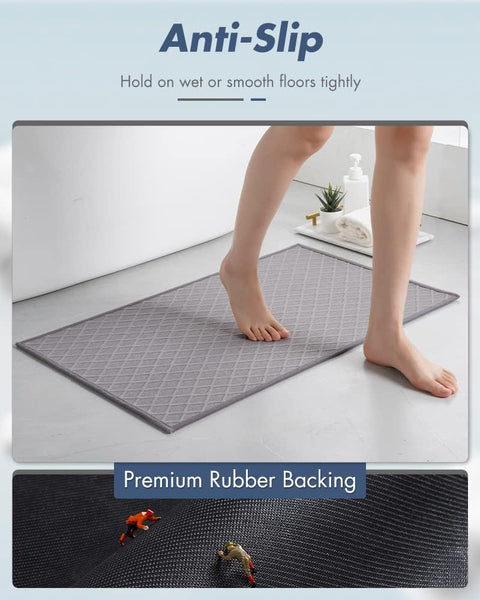 Bath Bathroom Shower Mat Non Slip Washable Diamond Pattern 17 x 28" Grey