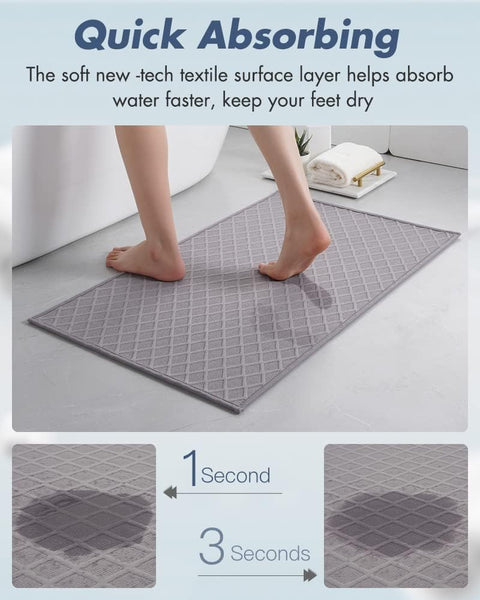 Bath Bathroom Shower Mat Non Slip Washable Diamond Pattern 17 x 28" Grey