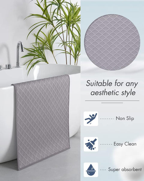Bath Bathroom Shower Mat Non Slip Washable Diamond Pattern 17 x 28" Grey