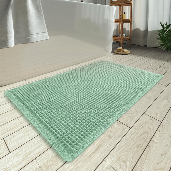 Bathroom Bath Shower Mat Non Slip Washable Waffle Fringe 17 x 24" Sage Green