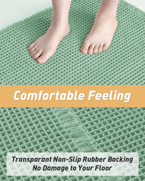 Bathroom Bath Shower Mat Non Slip Washable Waffle Fringe 17 x 24" Sage Green