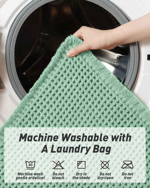 Bathroom Bath Shower Mat Non Slip Washable Waffle Fringe 17 x 24" Sage Green