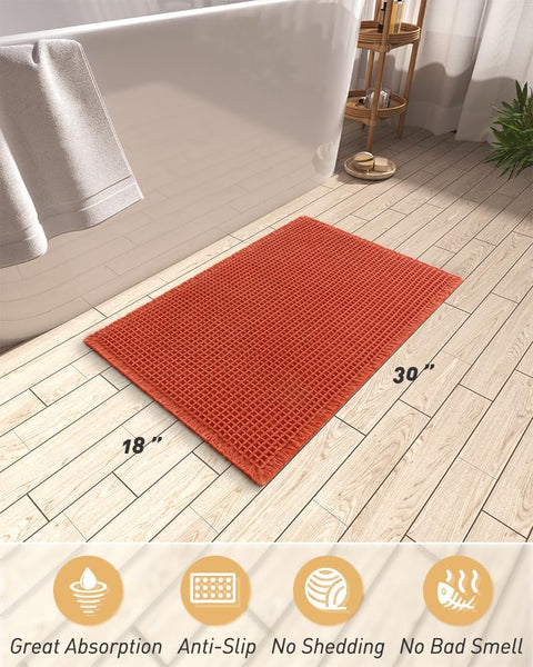 Bathroom Bath Shower Mat Non Slip Washable Waffle Fringe 18 x 30" Orange