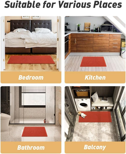 Bathroom Bath Shower Mat Non Slip Washable Waffle Fringe 18 x 30" Orange
