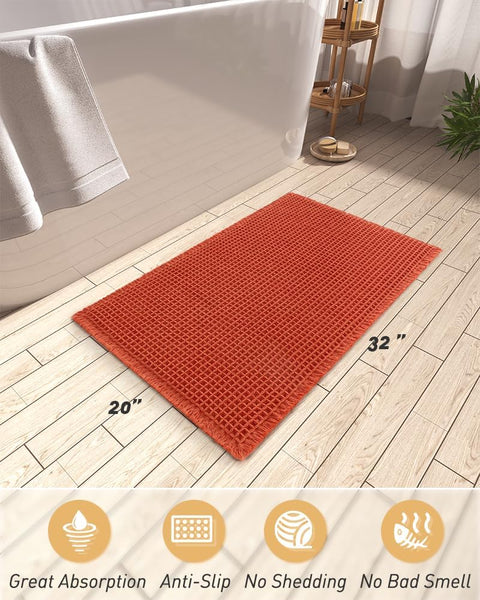 Bathroom Bath Shower Mat Non Slip Washable Waffle Fringe 20 x 32" Orange