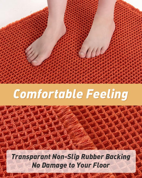 Bathroom Bath Shower Mat Non Slip Washable Waffle Fringe 20 x 32" Orange