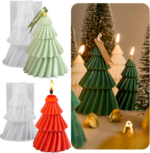 2 Pce Christmas Xmas Tree Silicone Molds Candle Soap DIY 12cm 9.5cm