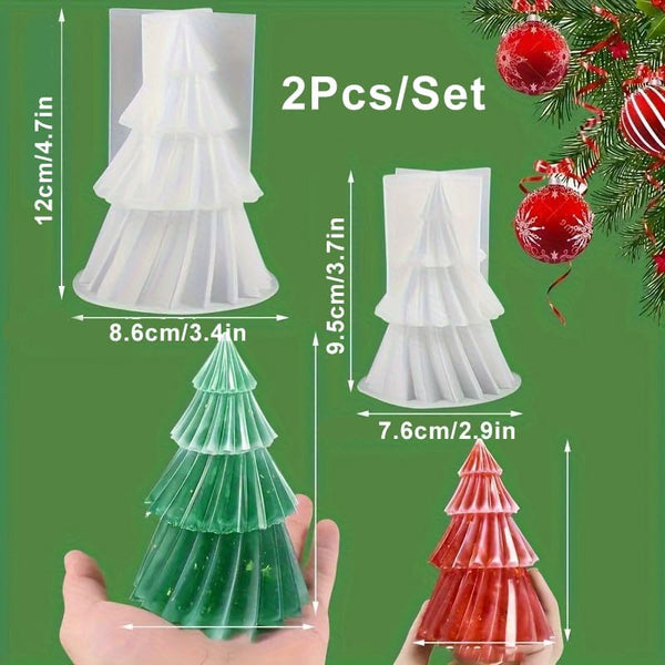 2 Pce Christmas Xmas Tree Silicone Molds Candle Soap DIY 12cm 9.5cm
