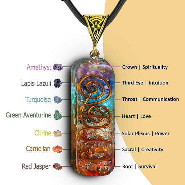 7 Chakra Healing Gemstone Crystal Necklace Wire Wrapped Adjustable Cord