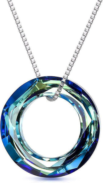 925 Sterling Silver Necklace Pendant Austrian Crystal Women Teen Girls Bermuda Blue