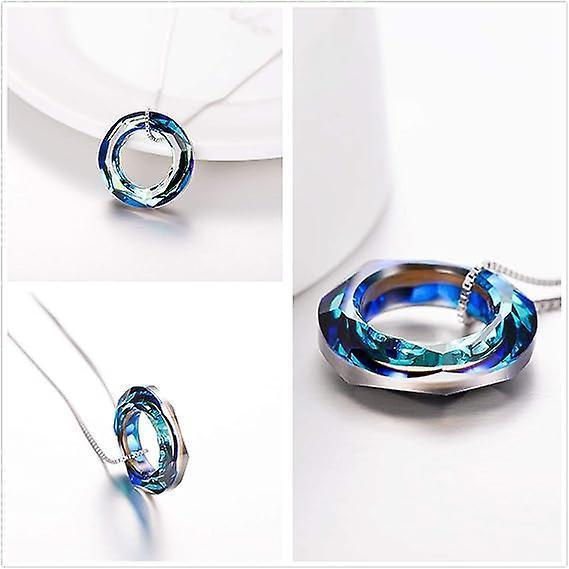 925 Sterling Silver Necklace Pendant Austrian Crystal Women Teen Girls Bermuda Blue