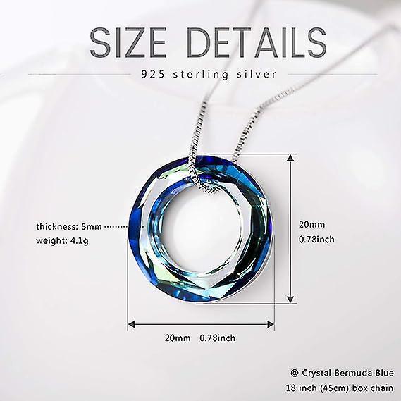 925 Sterling Silver Necklace Pendant Austrian Crystal Women Teen Girls Bermuda Blue