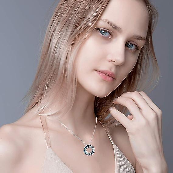 925 Sterling Silver Necklace Pendant Austrian Crystal Women Teen Girls Bermuda Blue