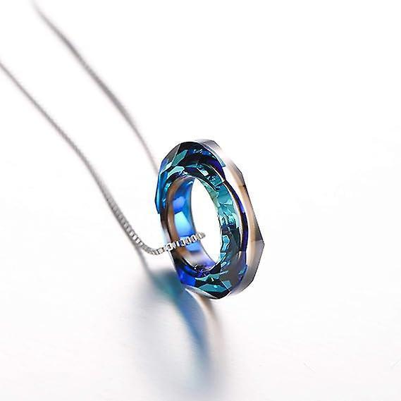 925 Sterling Silver Necklace Pendant Austrian Crystal Women Teen Girls Bermuda Blue