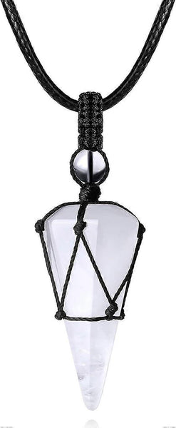 Quartz Crystal Stone Pointed Pendant Necklace Adjustable Rope