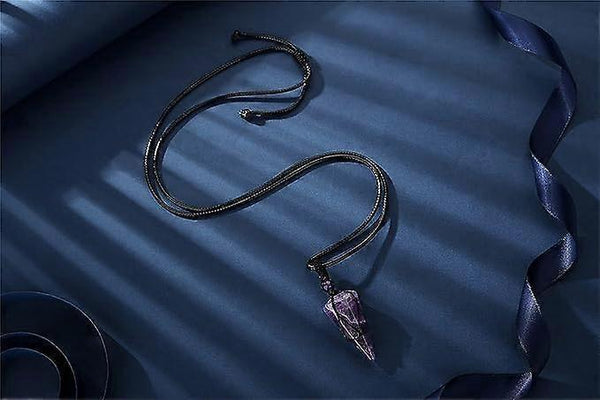 Amethyst Crystal Stone Pointed Pendant Necklace Adjustable Rope