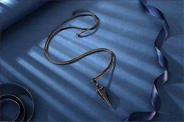Black Obsidian Crystal Stone Pointed Pendant Necklace Adjustable Rope