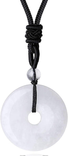 Quartz Crystal Stone Disc Pendant Necklace Adjustable Rope