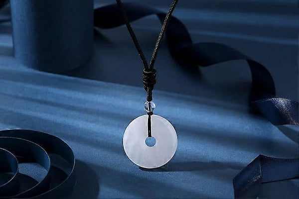 Quartz Crystal Stone Disc Pendant Necklace Adjustable Rope