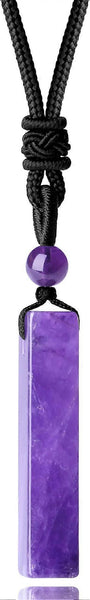 Amethyst Crystal Stone Bar Pendant Necklace Adjustable Rope