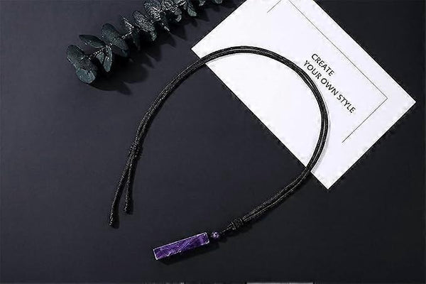 Amethyst Crystal Stone Bar Pendant Necklace Adjustable Rope