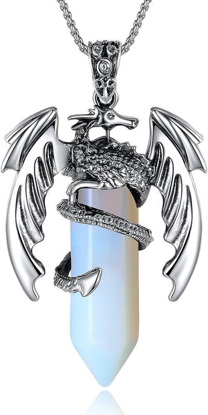 Dragon Stainless Steel Crystal Gemstone Necklace Men Women