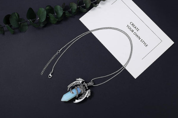 Dragon Stainless Steel Crystal Gemstone Necklace Men Women