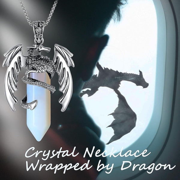 Dragon Stainless Steel Crystal Gemstone Necklace Men Women