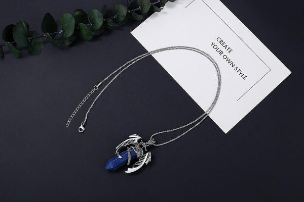 Dragon Stainless Steel Crystal Gemstone Necklace Men Women