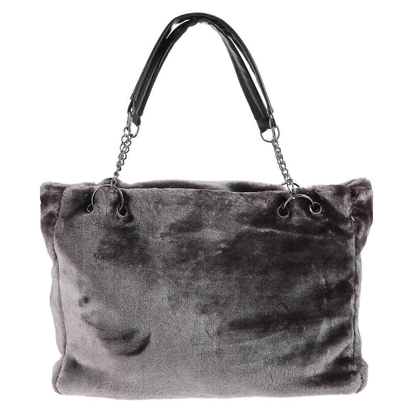 Faux Mink Velvet Fuzzy Tote Bag Handbag Charcoal Grey